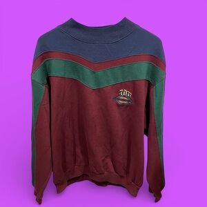 Vintage 80’s IOU maroon chevron striped mock neck logo sweatshirt XL soft